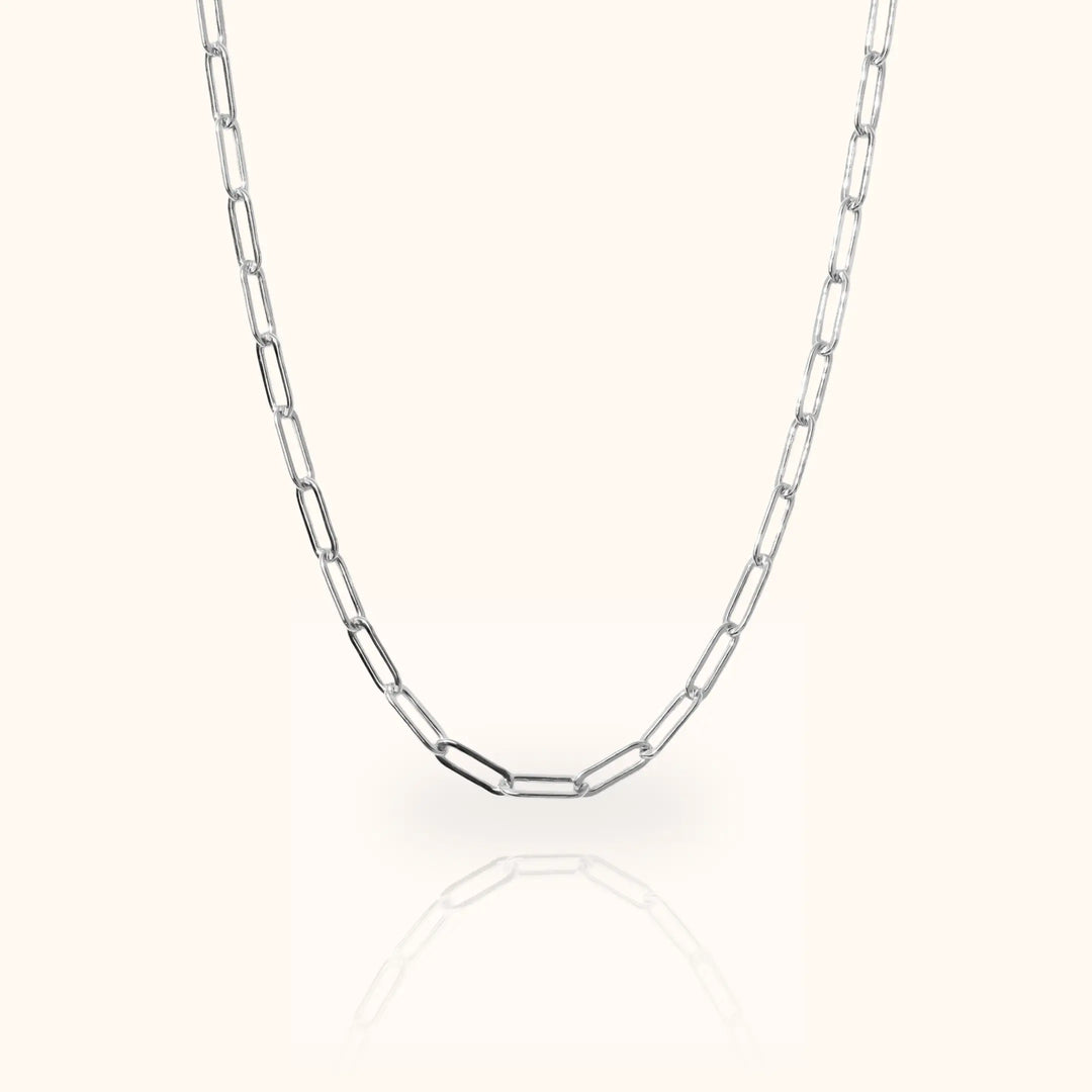 Silver chain necklace on a white background